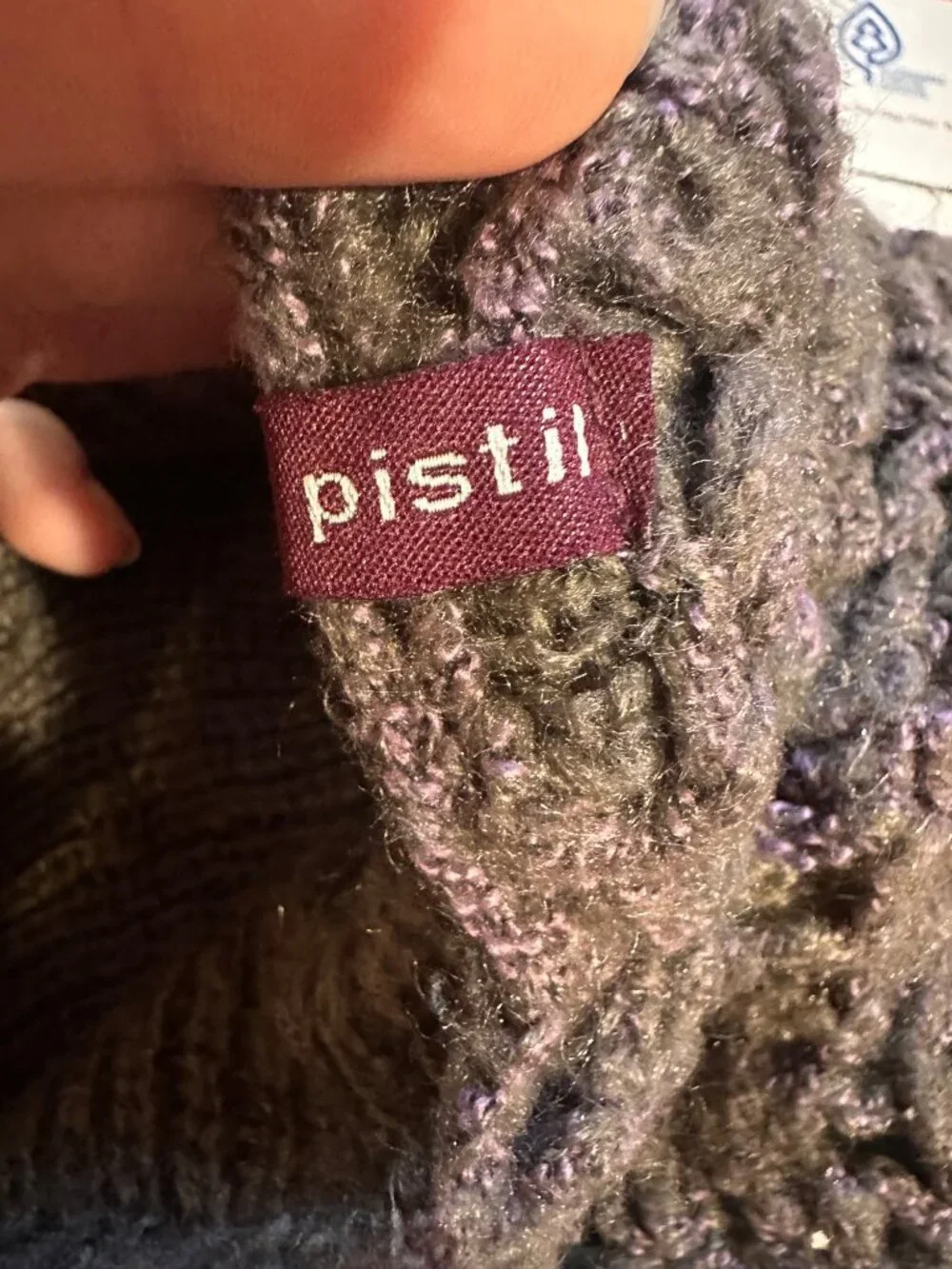 Pistil Womens Purple & Grey Cable Knit Slouch Hat With Button Detail - Picture 6 of 8